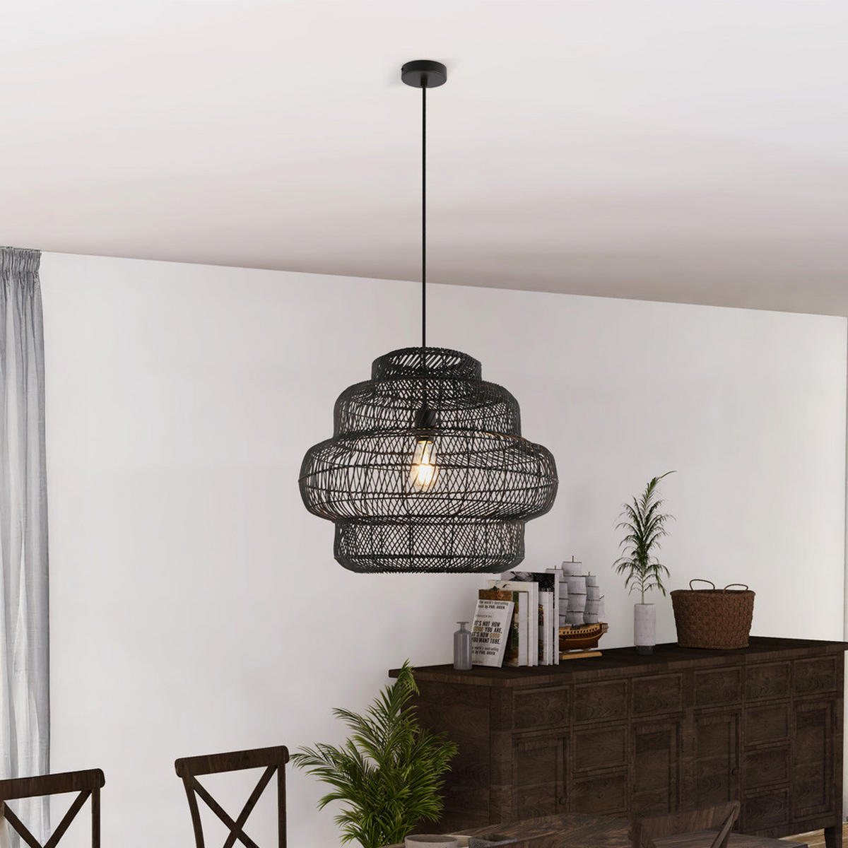 HÄNGELEUCHTE SIA - Schwarz, Hängeleuchte - Schwarz, Kunststoff (53/53/150cm) - Home Deluxe