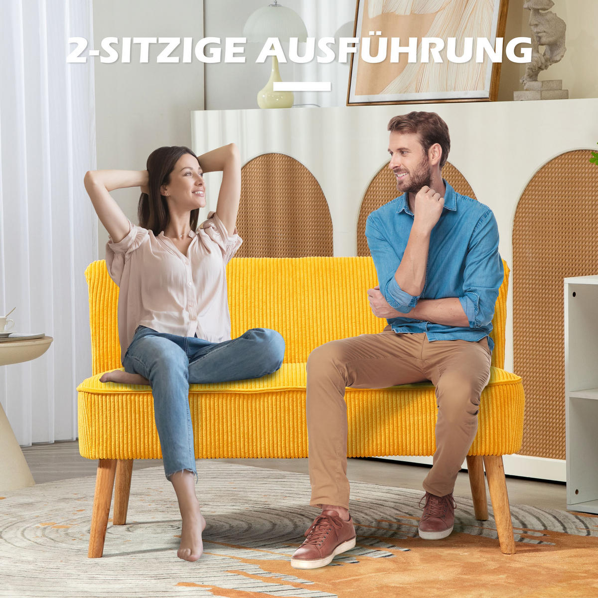 2-SITZER Sofa Gelb 117.0/56.5/77.0 cm - Gelb, Holz (56.5/77/117cm)
