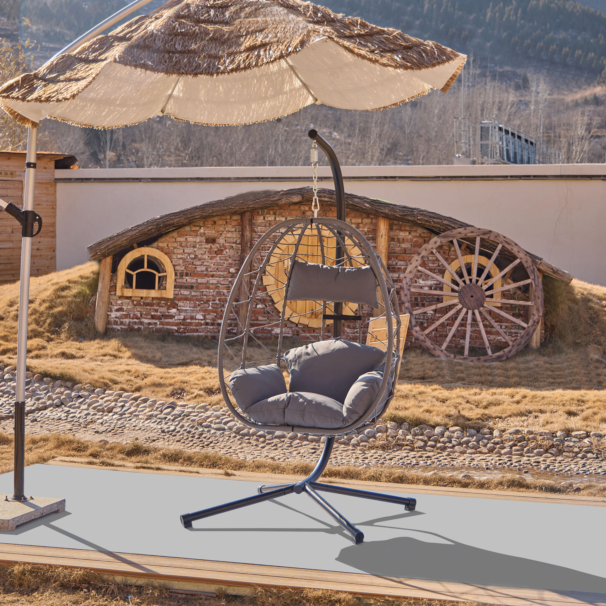 HÄNGESESSEL Rattan - Schwarz - Schwarz, Metall (97/197/138cm) - Nordlys