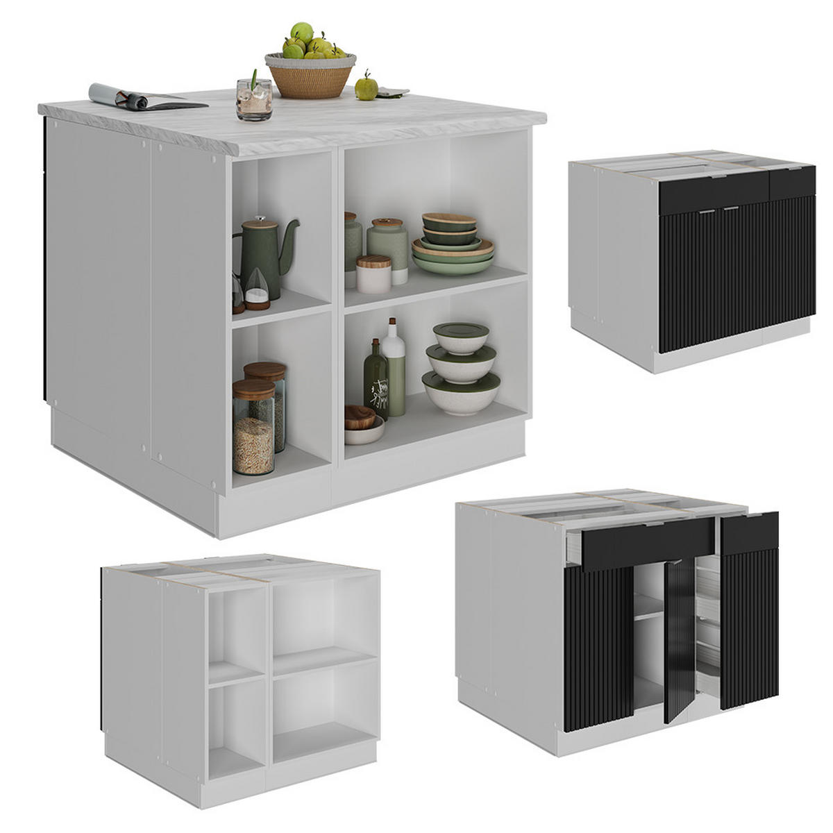 KÜCHENINSEL Fame-Line, Schwarz gestreift, 90 cm mit Schublade, ohne Arbeitsplatte - Schwarz/Weiß, Holzwerkstoff (90/82/60cm) - Vicco