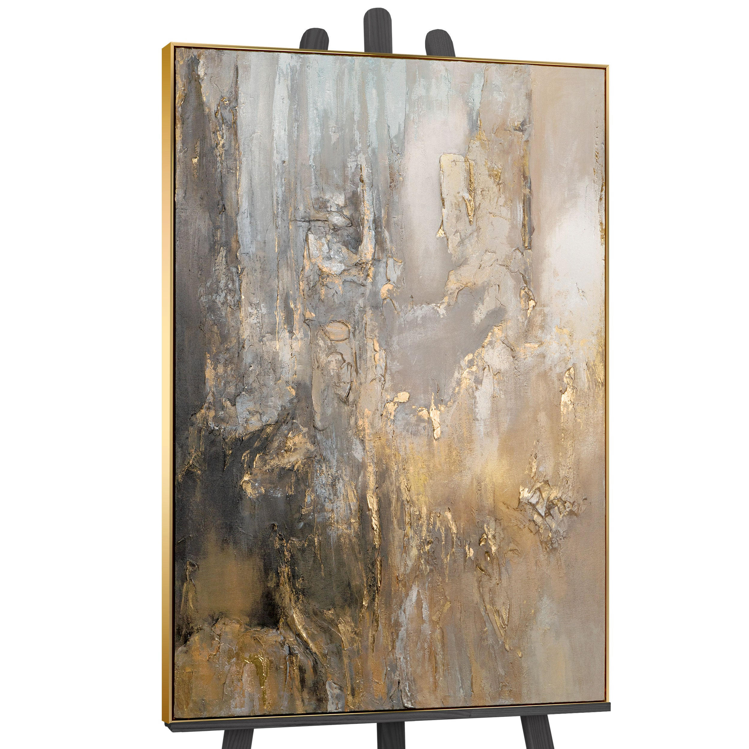 GEMÄLDE Goldene Horizonte Schattenfugenrahmen Gold 140x100 cm - Goldfarben, Holz (140/100cm) - YS-art gallery