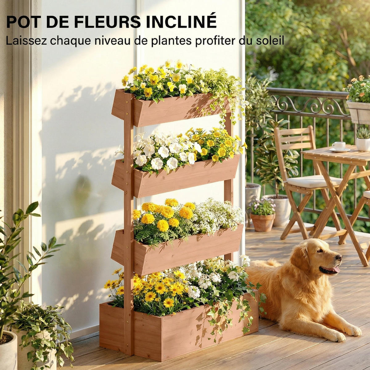 BLUMENTREPPE DE-12305 4-stufig, mit Drainage Braun - Braun, Holz (45/140/85cm) - ComfortXL