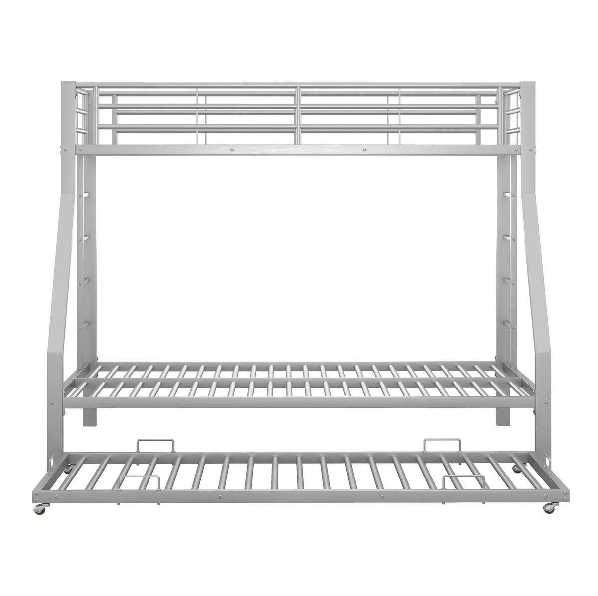 ETAGENBETT 90/190 cm aus Metall mit ausziehbarem Bett und Sicherheitsleitern - Silberfarben, Metall (90/190cm) - OKWISH