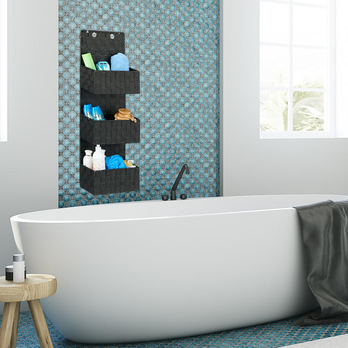 ZÁVĚSNÝ organizér - černá, kov/plast (25/75/15cm) - Relaxdays
