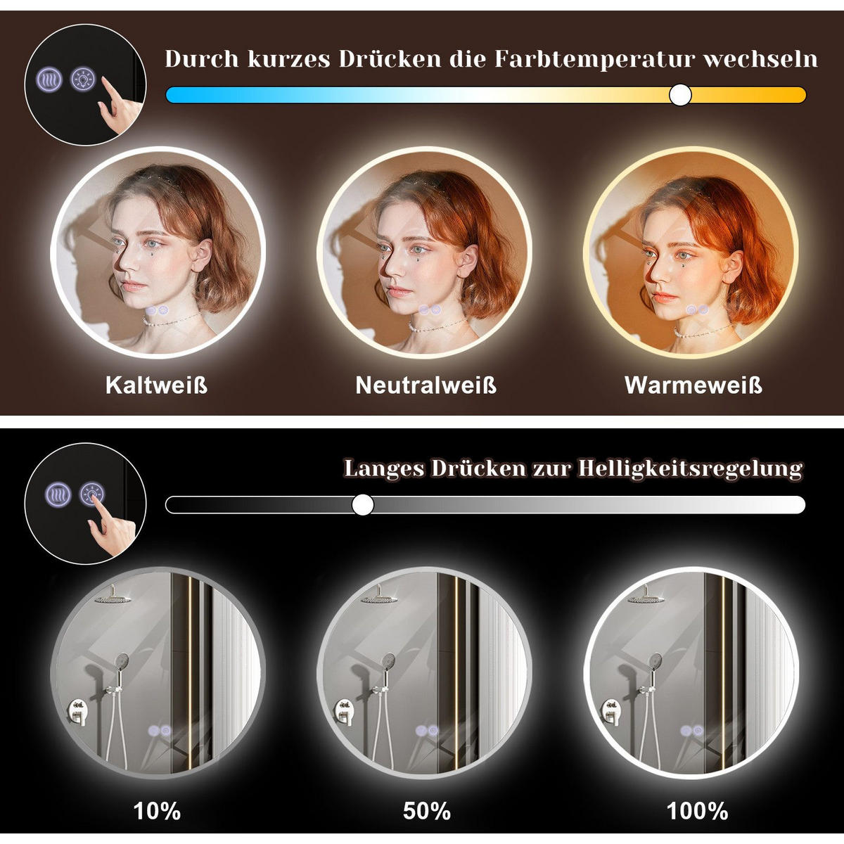 BADEZIMMERSPIEGEL Redfield mit LED-Leuchte Ø50 cm - Weiß, Glas (50/2.9/50cm) - Nettlife
