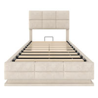 POLSTERBETT 90/200 cm in Beige mit Bettkasten, LED, USB und Type-C Samt - Beige, Holzwerkstoff/Textil (90/200cm) - STILVORA