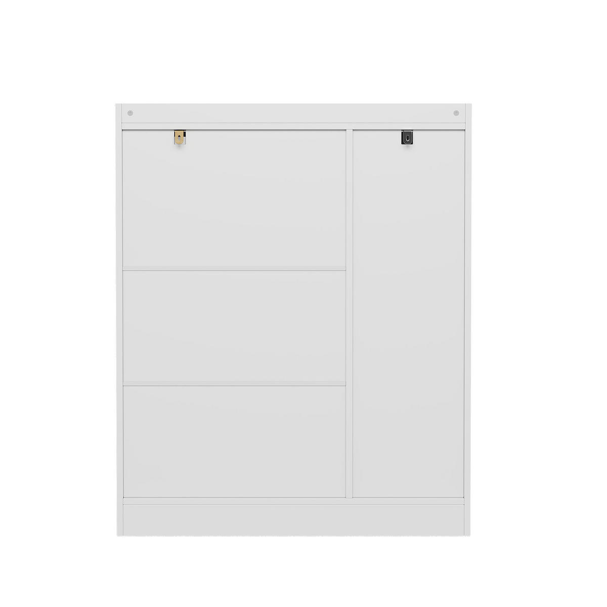 SCHUHSCHRANK Rattan Weiß Holz 3 Türen 90x35x110cm Stauraum - Multicolor, Holzwerkstoff (35/110/90cm) - FLIEKS