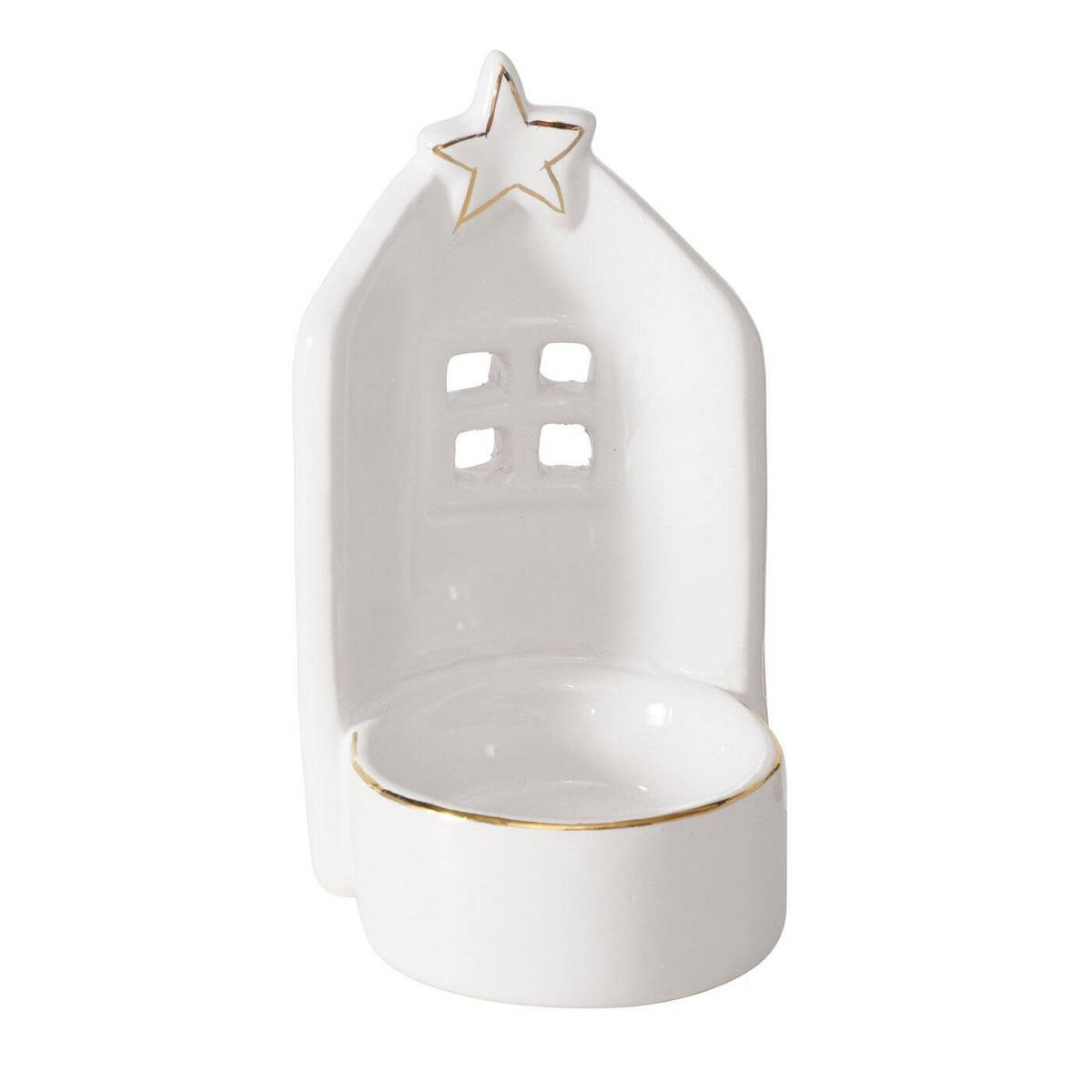 TEELICHTHALTER Keramik Ville - Weiß, Stein (7/12cm) - Boltze Home