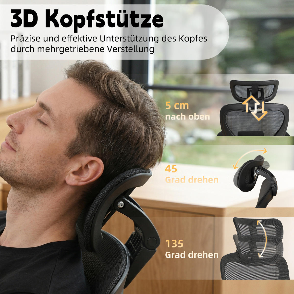 DREHSTUHL DE-40937 mit klappbarer Rückenlehne und 3D-Kopfstütze Schwarz - Schwarz, Metall (62/129/48.5cm) - ComfortXL