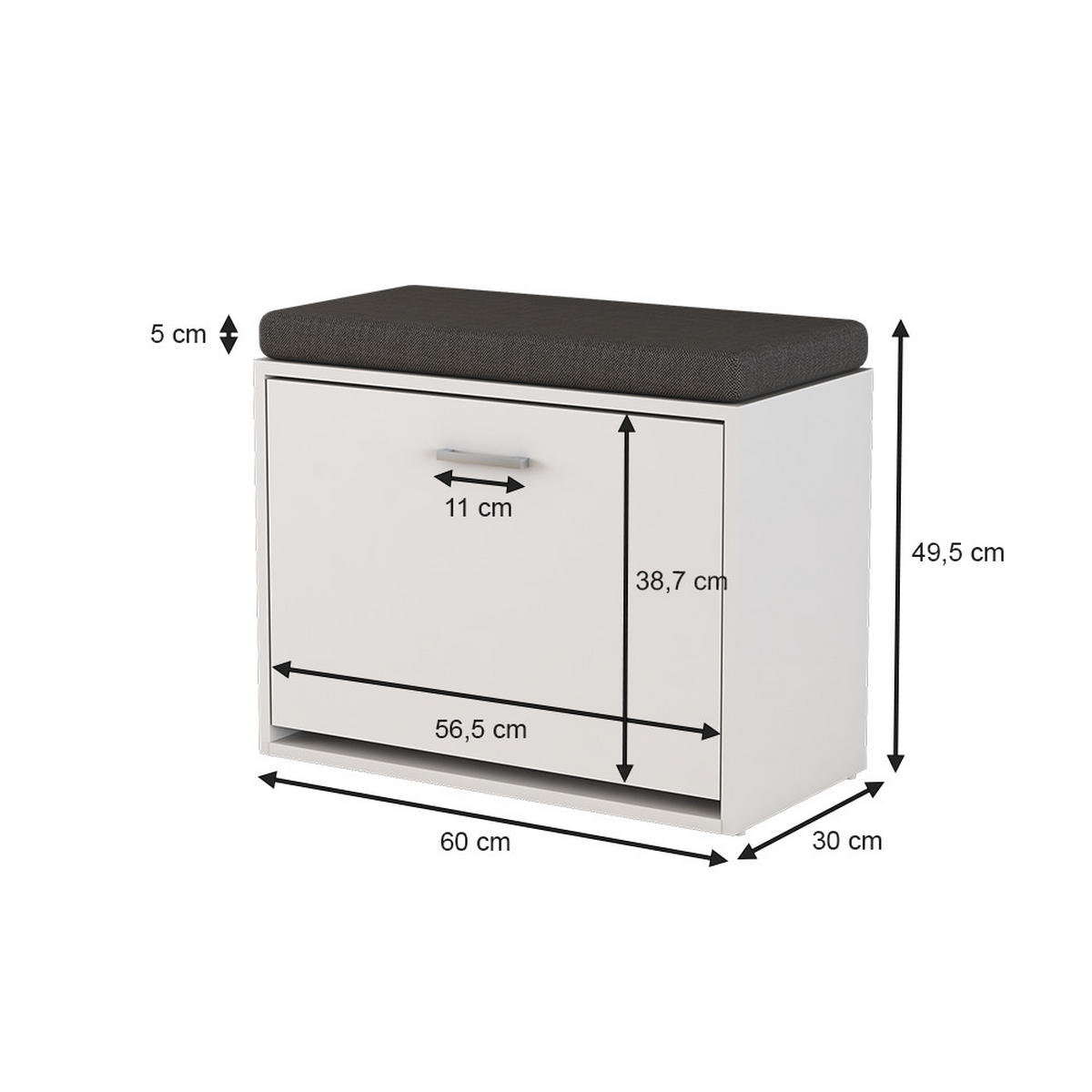 SCHUHBANK Georg Weiß 60 x 49.5 cm mit Auflage - Weiß, Holzwerkstoff (60/49.5/30cm) - Vicco