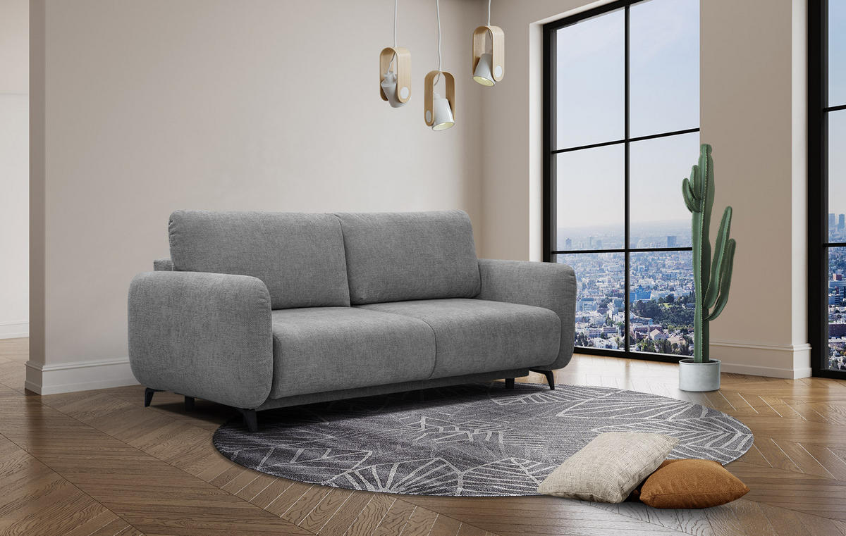 SOFA DRAKE 3-Sitzer mit Schlaffunktion, grau - Braun/Grau, Holz/Textil (232/90/107cm) - Courtois Laville