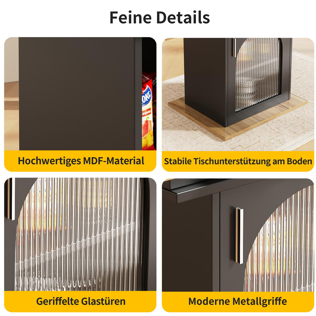 ESSTISCH aus MDF mit Regenbogenglas & Ablage, ausziehbar 110-140/80/76 cm, Schwarz - Schwarz, Holzwerkstoff (140/80/76cm) - Redom