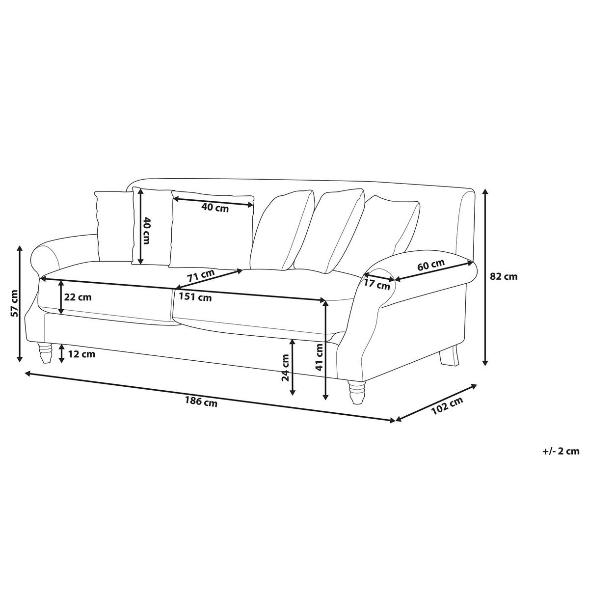 3-SITZER-SOFA Samtstoff Grau Eike - Grau, Textil (186/82/102cm) - Beliani