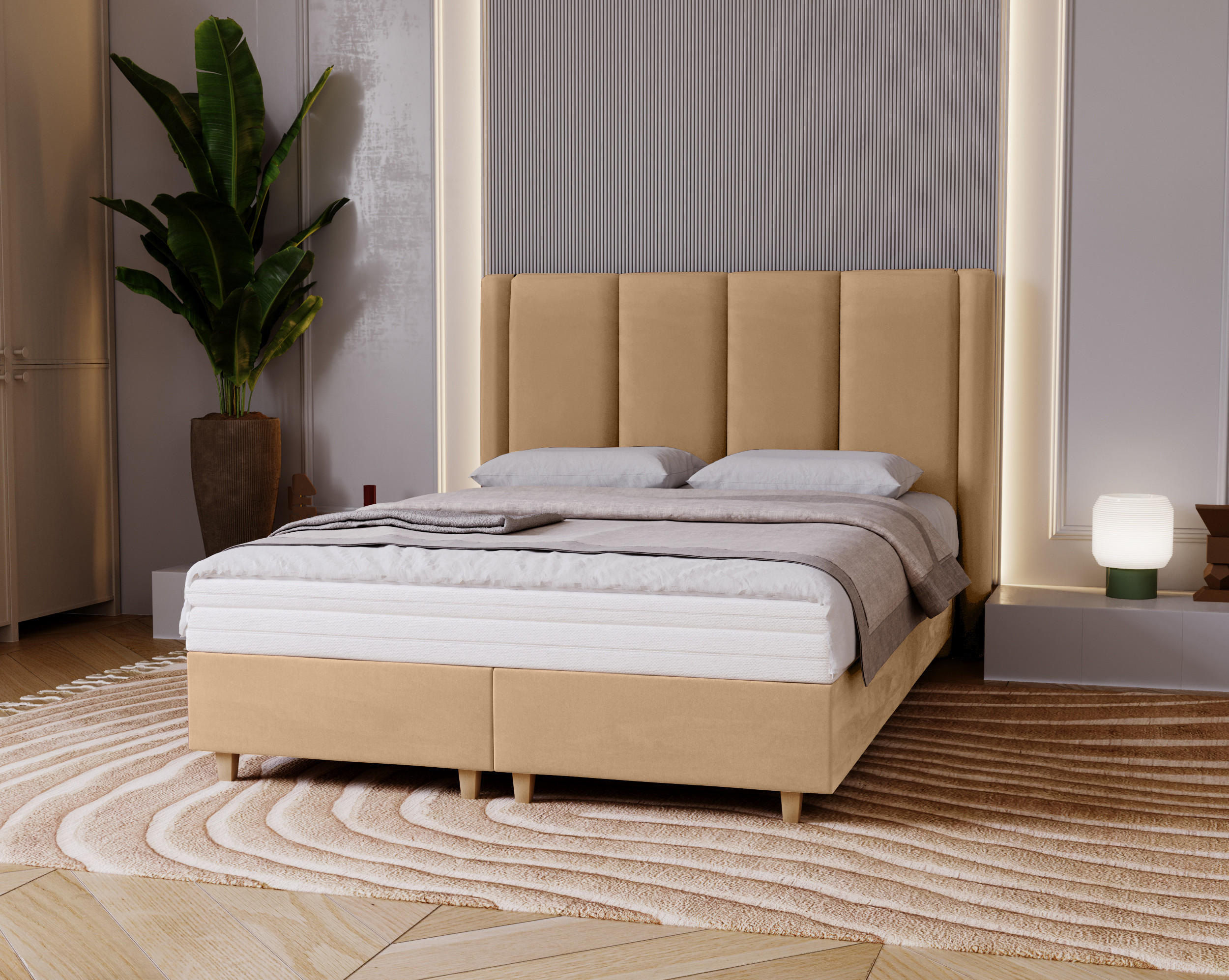 POLSTERBETT Bella, 140x200, Creme, Velourstoff, Doppelbett mit Matratze - Creme, Holz/Kunststoff (140/200cm) - Marpur