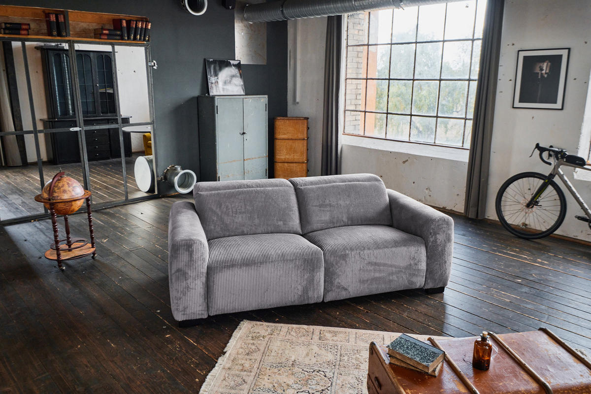 SOFA FINN Grau Cord - Schwarz/Grau, Kunststoff/Textil (210/80/107cm) - KAWOLA