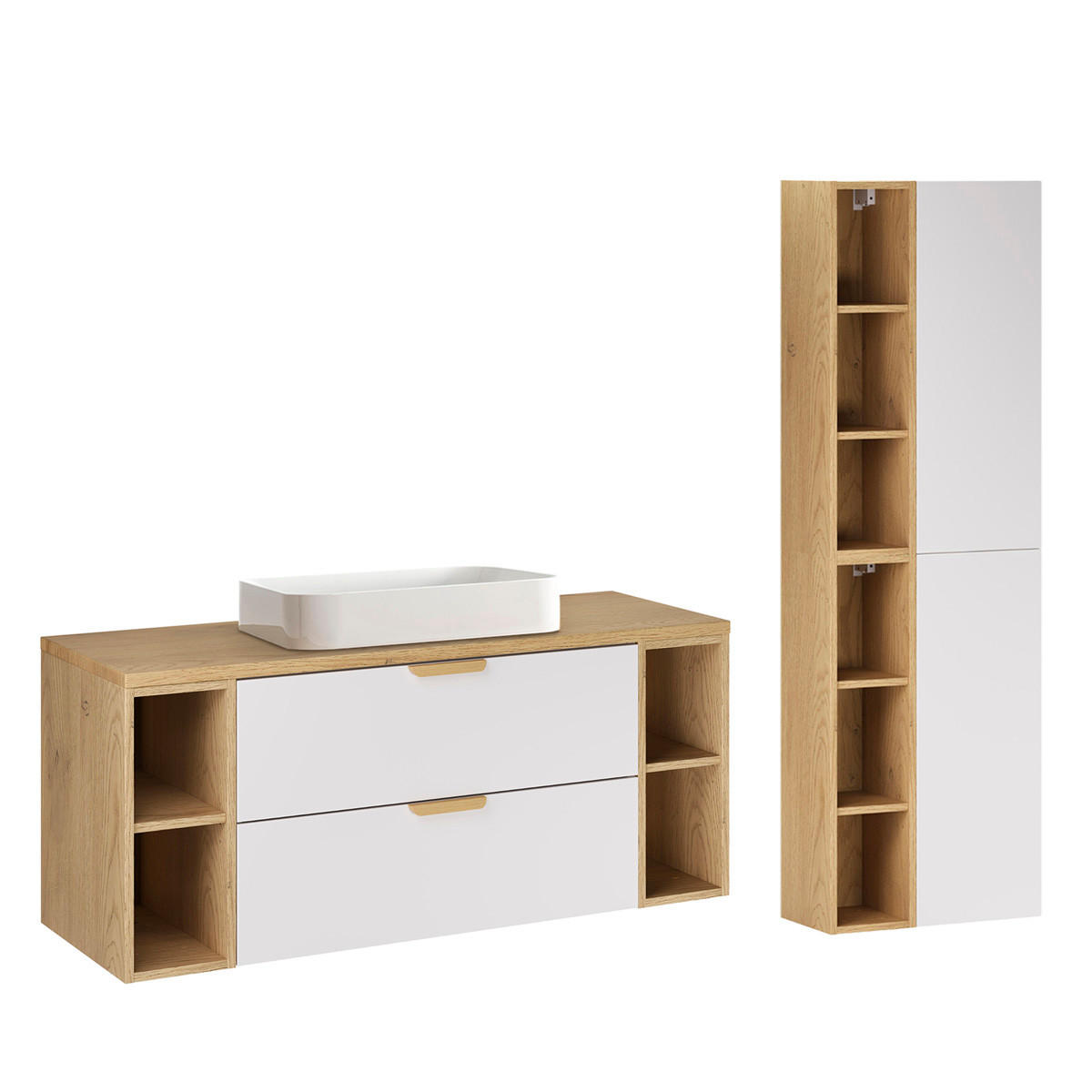 BADMÖBEL 120.6cm Oria 2er-Set Weiß - Weiß, Holzwerkstoff (120.6/50/46.5cm) - Petits-meubles