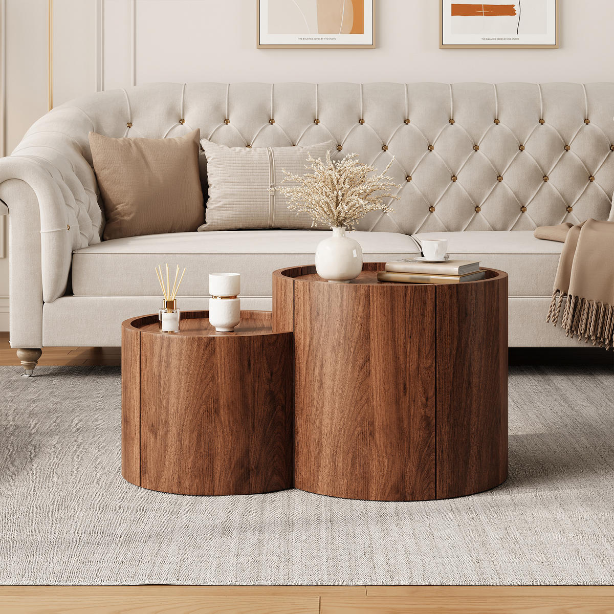 COUCHTISCH mit Stauraum, Schubladen, geschwungenen Türen - Walnussfarben, Holzwerkstoff (47.5/77.5/40cm) - FLIEKS