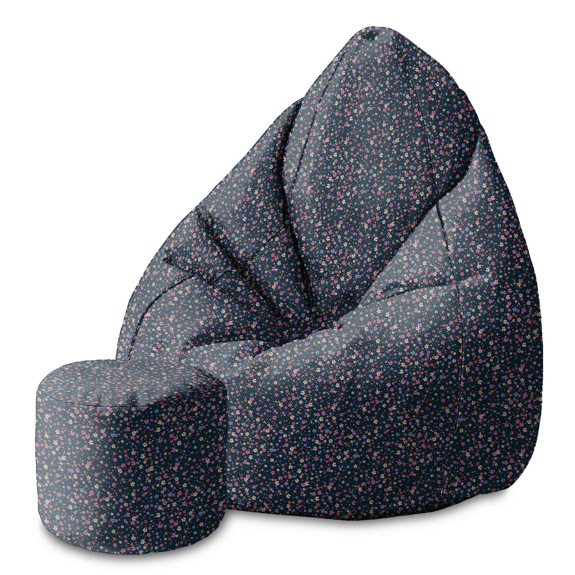 SITZSACK MIT FUßSTÜTZE Velvet 2-tlg Romantic Flowers S - Schwarz, Textil (70/105/70cm) - Dreamroots