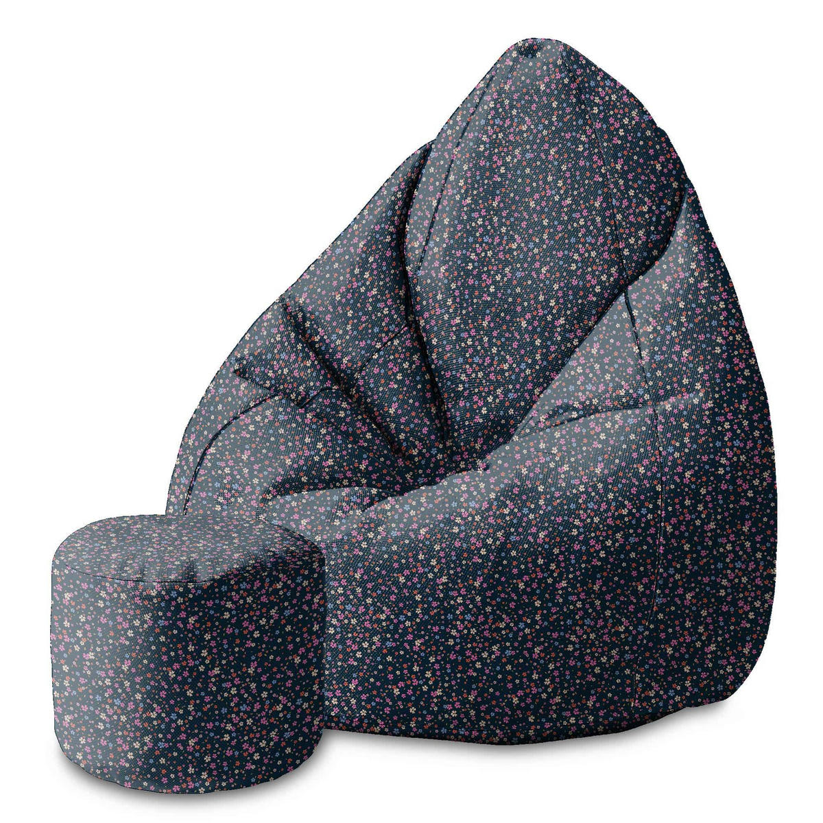 SITZSACK MIT FUßSTÜTZE Velvet 2-tlg Romantic Flowers S - Schwarz, Textil (70/105/70cm) - Dreamroots