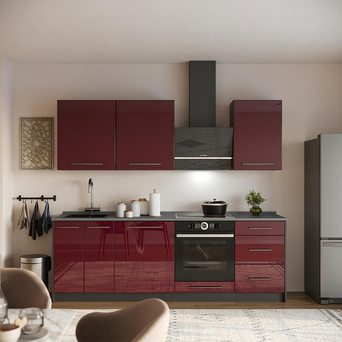 CHICINETĂ Fame-Line, Bordeaux lucios ridicat/antracit, 230 cm, AP Stejar - bordo/antracit, compozit lemnos (230/206.8/60cm) - Vicco