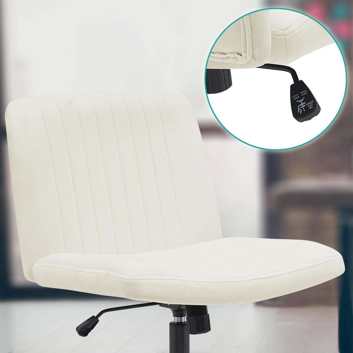 BÜROSTUHL Lynox Samt creme - Creme/Schwarz, Metall (62/98/65cm) - TPFLiving