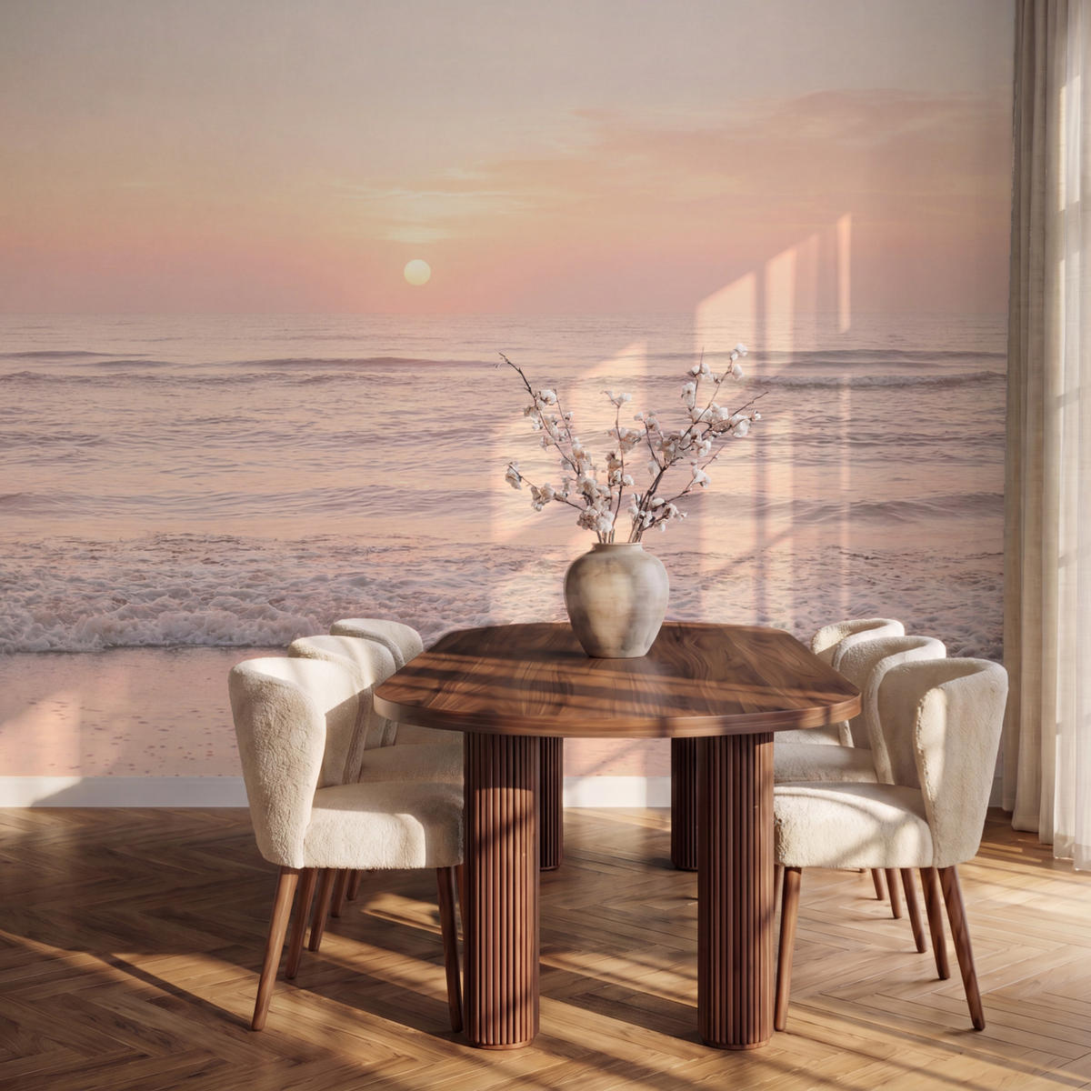 TAPETE - Sonne - Strand - Rosa - 350x260 cm - Hellrosa, Papier (350/260cm) - OnlyWow