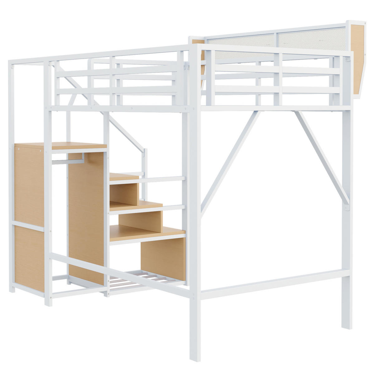 HOCHBETT 140/200 cm mit Sicherheitsleiter und flexiblem Regal aus Metall, Weiß - Weiß, Metall (140/200cm) - Redom