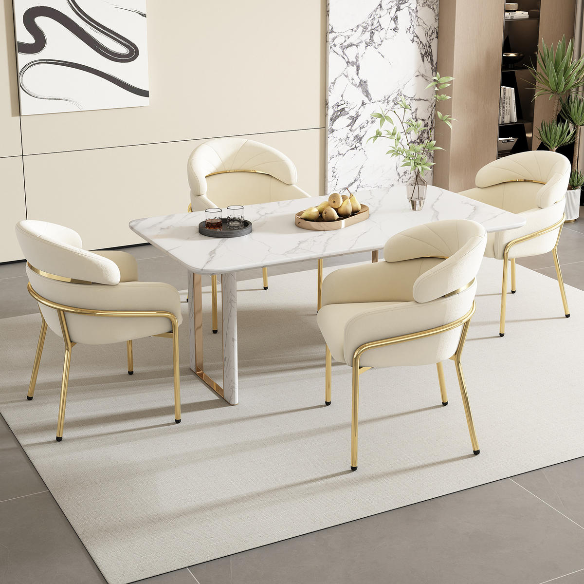 ESSZIMMERSTUHL 45x53x79 cm in Beige, Samt mit 4 Metallbeinen, modernes Design - Beige, Textil (45/79/53cm) - Modfu