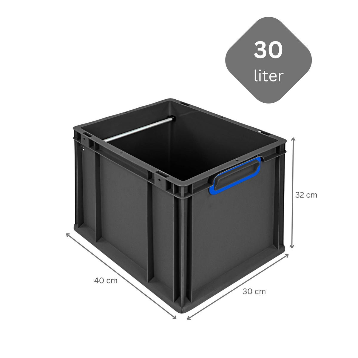 HÄNGEREGISTERBOX NextGen, HxBxT 32x30x40cm, 30 Liter, Griffe blau geschlossen, Schwarz - Schwarz, Kunststoff (30/32/40cm) - PROREGAL