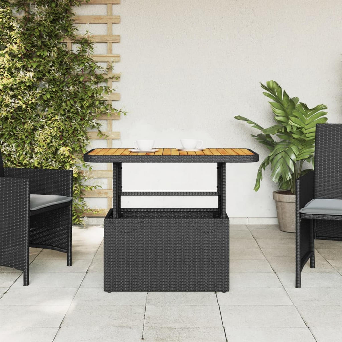 GARTENTISCH Schwarz 90/55/71 Cm Poly Rattan Und Akazienholz - Schwarz, Kunststoff (90/55/71cm) - vidaXL