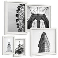 BILDER SET 5er Set - 50x50 cm & 20x30 cm & 40x60 cm Weißer Rahmen - Architektur Schwarz-Weiß-Minimalismus - Weiß, Kunststoff (40/60cm) - TULUP