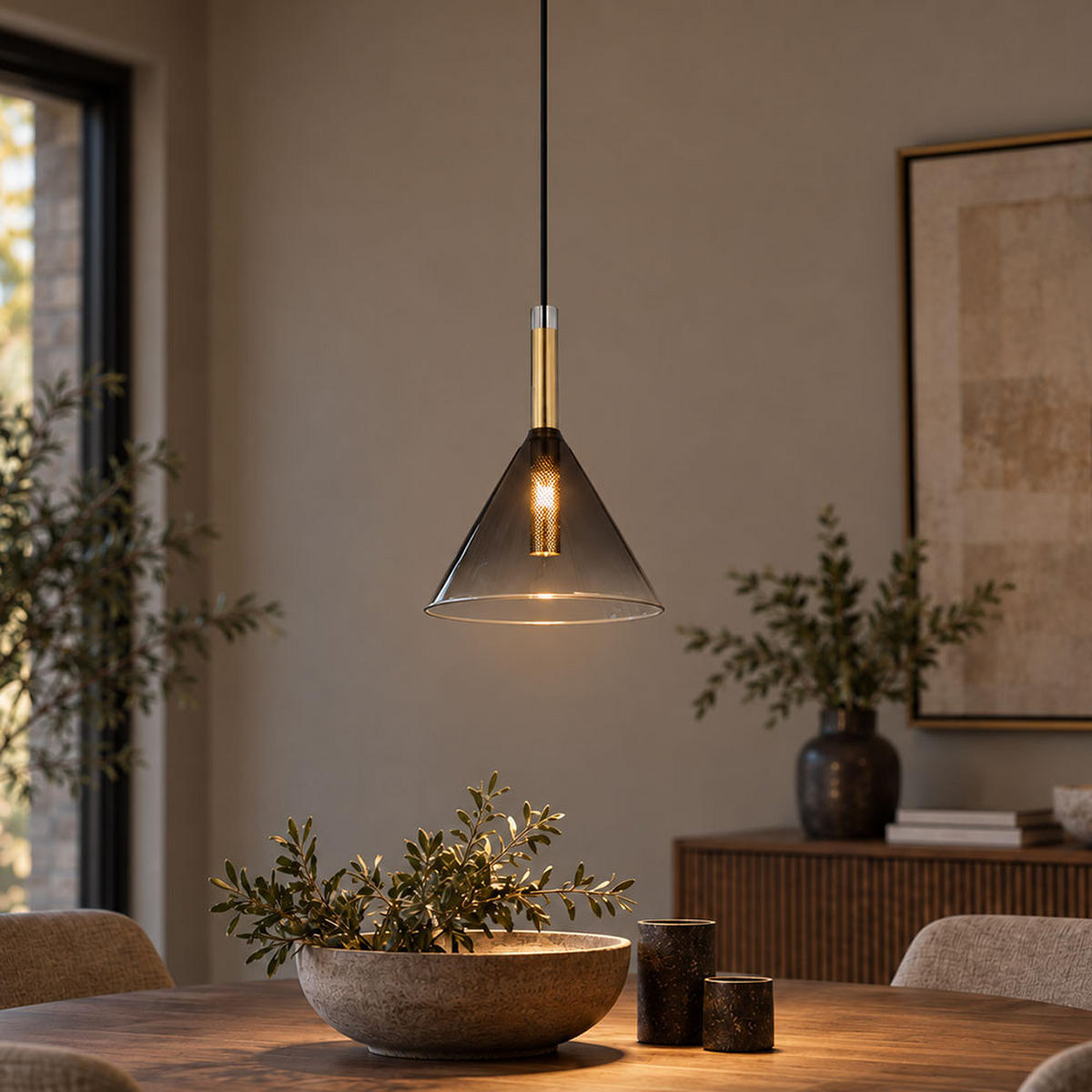 HÄNGELEUCHTE, Metall, Messingfarben, LED - Schwarz, Glas (20/20/120cm) - Globo Lighting