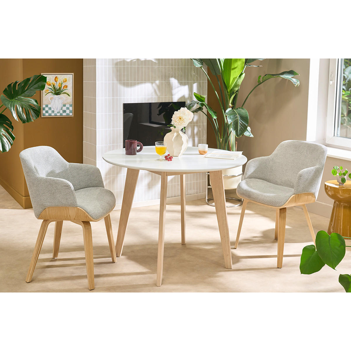 STUHL aus grauem Chenille-Stoff und hellem Holz EARL - Grau, Textil (58/81/54cm) - Miliboo