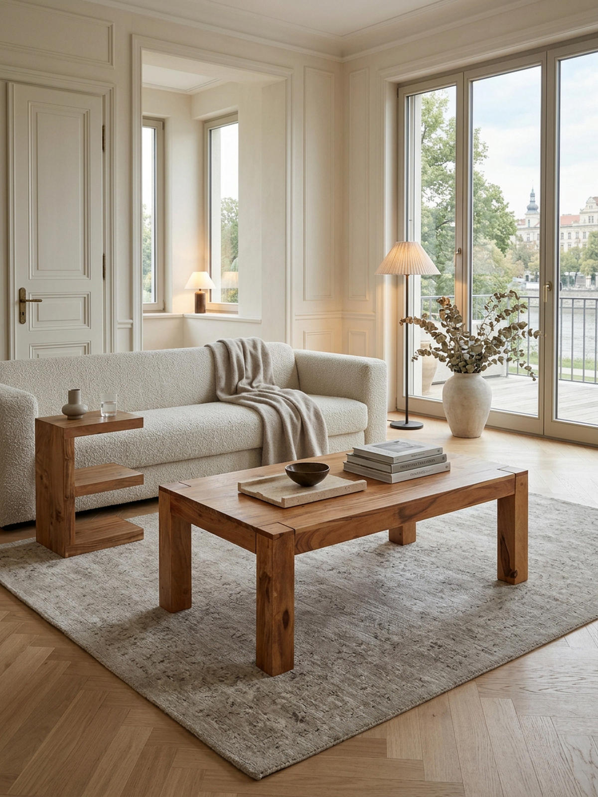 COUCHTISCH aus Akazienholz, rustikal, quadratisch, handgefertigt, Beige 110x60x40 cm - Beige, Holz (60/110/40cm) - KADIMA DESIGN