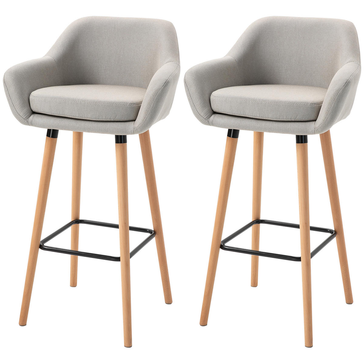 BARHOCKER 2er-Set DE-08055 mit Fußstütze, Massivholz Beige - Beige, Holz (48/100/55cm) - ComfortXL