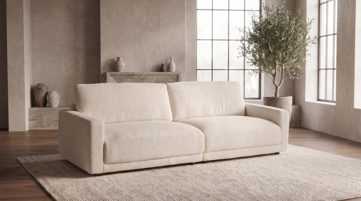 SOFA MARLIN Beige Bouclé - Beige/Schwarz, Kunststoff/Textil (262/80/100cm) - KAWOLA