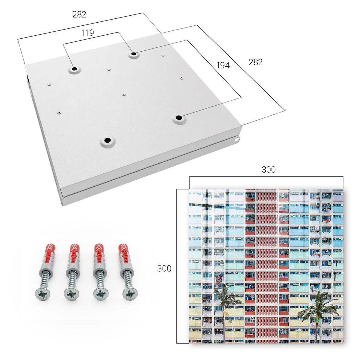 SCHLÜSSELBOX Weiß 30x30 cm – Türöffnung nach rechts - Farbenfrohe Architektur - Rot, Metall (30/30/5cm) - TULUP