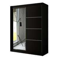 SCHRANK Schwarz PAKO Schiebetür Mit Spiegel 200 cm - Schwarz, Holzwerkstoff (200/215/61cm) - Sepro Meble