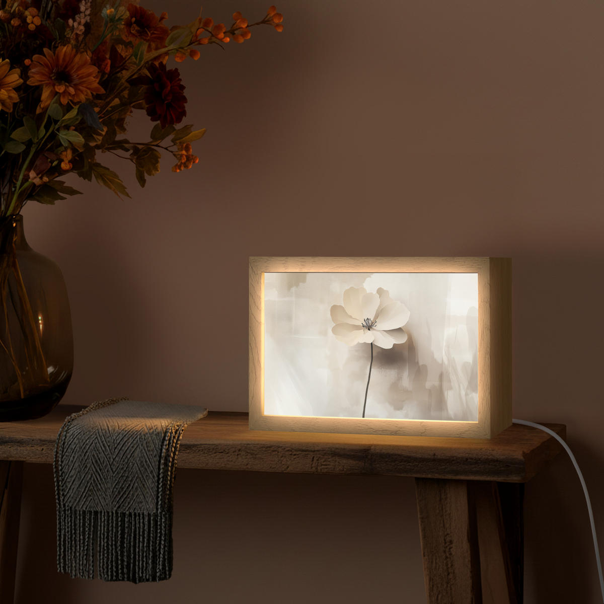 NÁSTĚNNÁ LAMPA Květina - béžová - barva - stín 30x20 cm - béžová, kompozitní dřevo (30/20/8cm) - OnlyWow