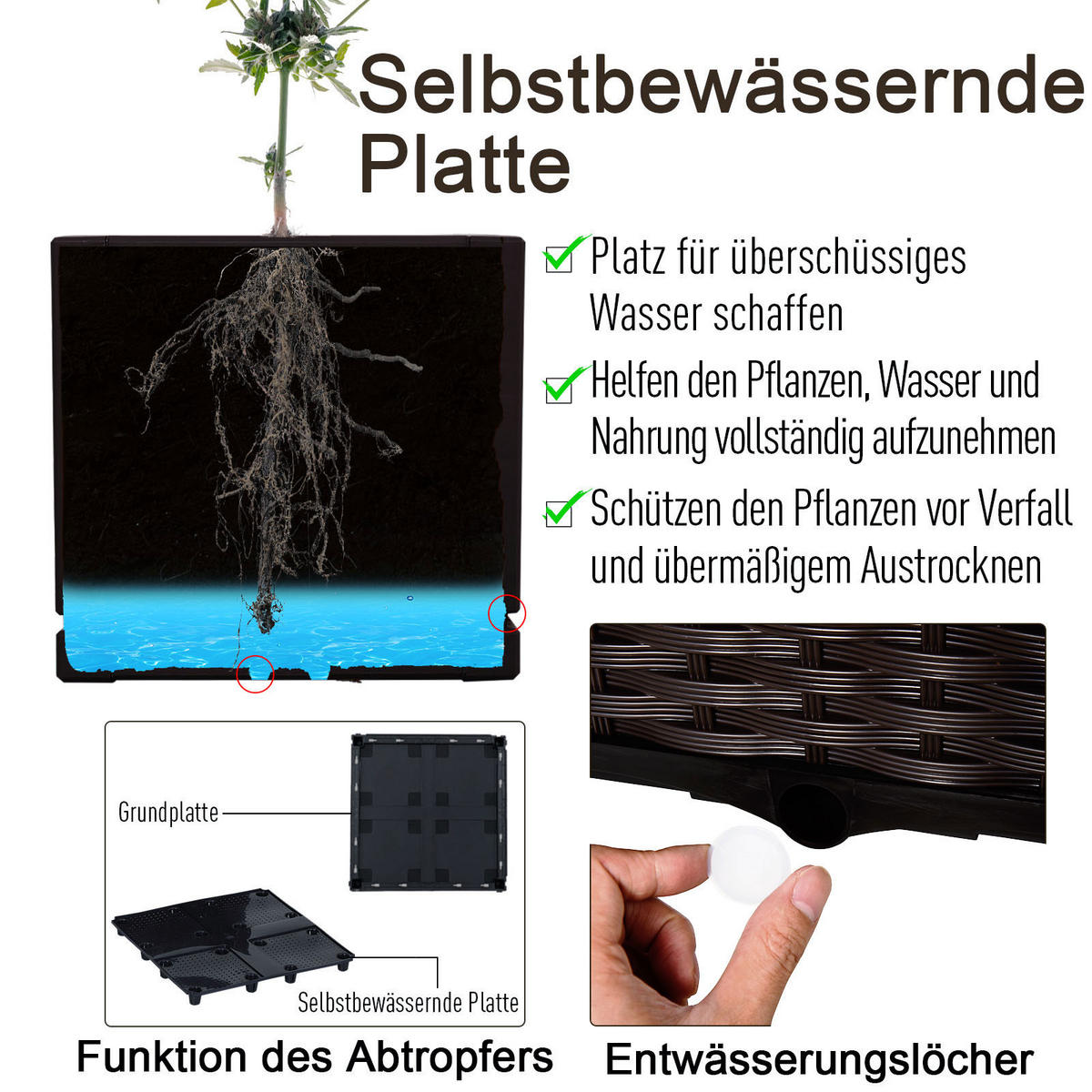 HOCHBEET 80x40x44 cm Rattanoptik braun - Braun, Kunststoff (40/44/40cm) - LEBENLANG