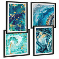 BILDER SET 4er Set - 50x50 cm & 40x60 cm Schwarzer Rahmen - Abstraktionen dekorativer Malerei - Schwarz, Kunststoff (50/50cm) - TULUP