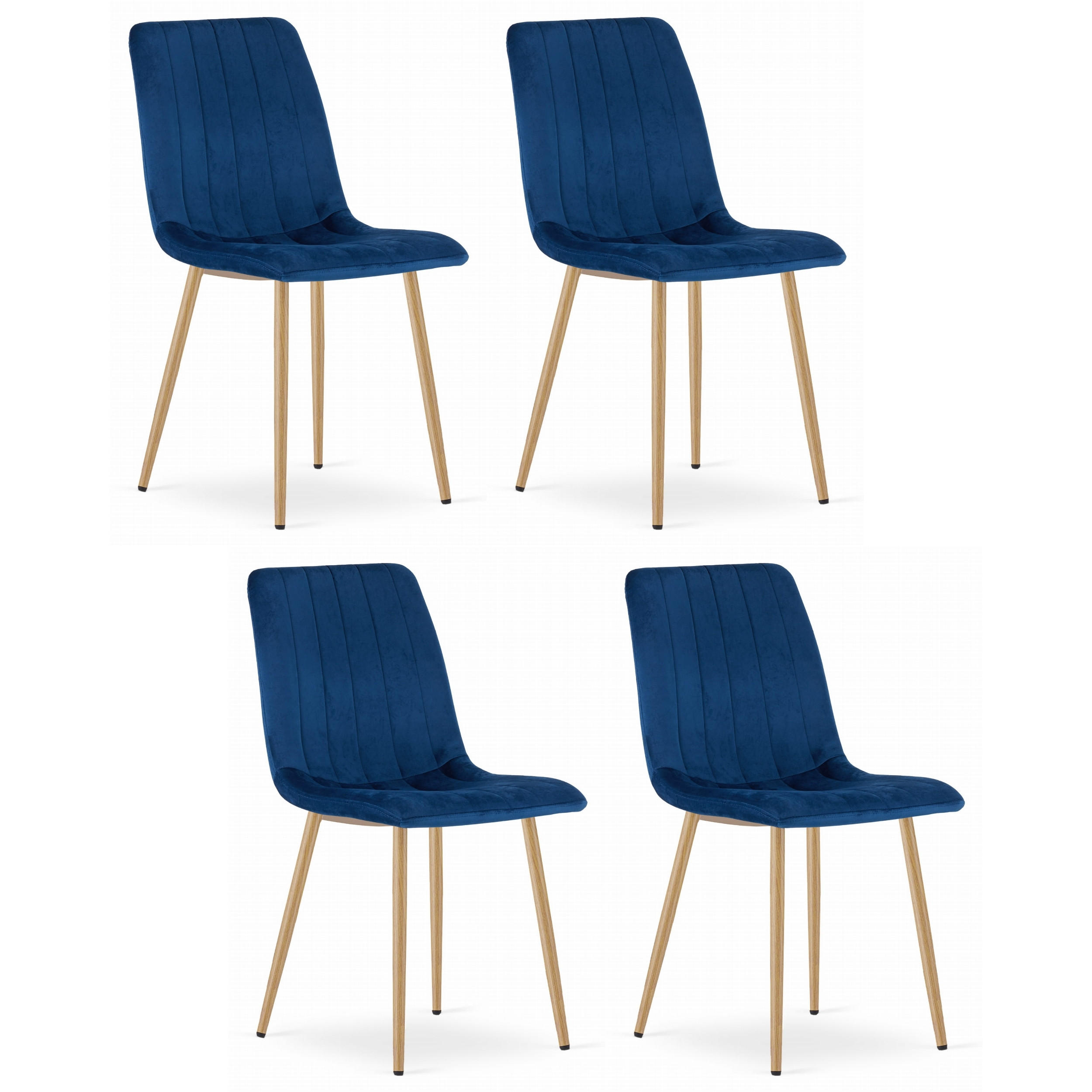 STUHL ORSARA 4-er Set, Blau, Metallbeine in Holzfarbe, mit Samtstoff gepolstert - Blau, Textil/Metall (43/90/51cm) - Komodee