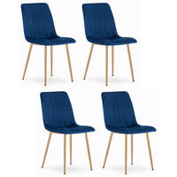 STUHL ORSARA 4-er Set, Blau, Metallbeine in Holzfarbe, mit Samtstoff gepolstert - Blau, Textil/Metall (43/90/51cm) - Komodee