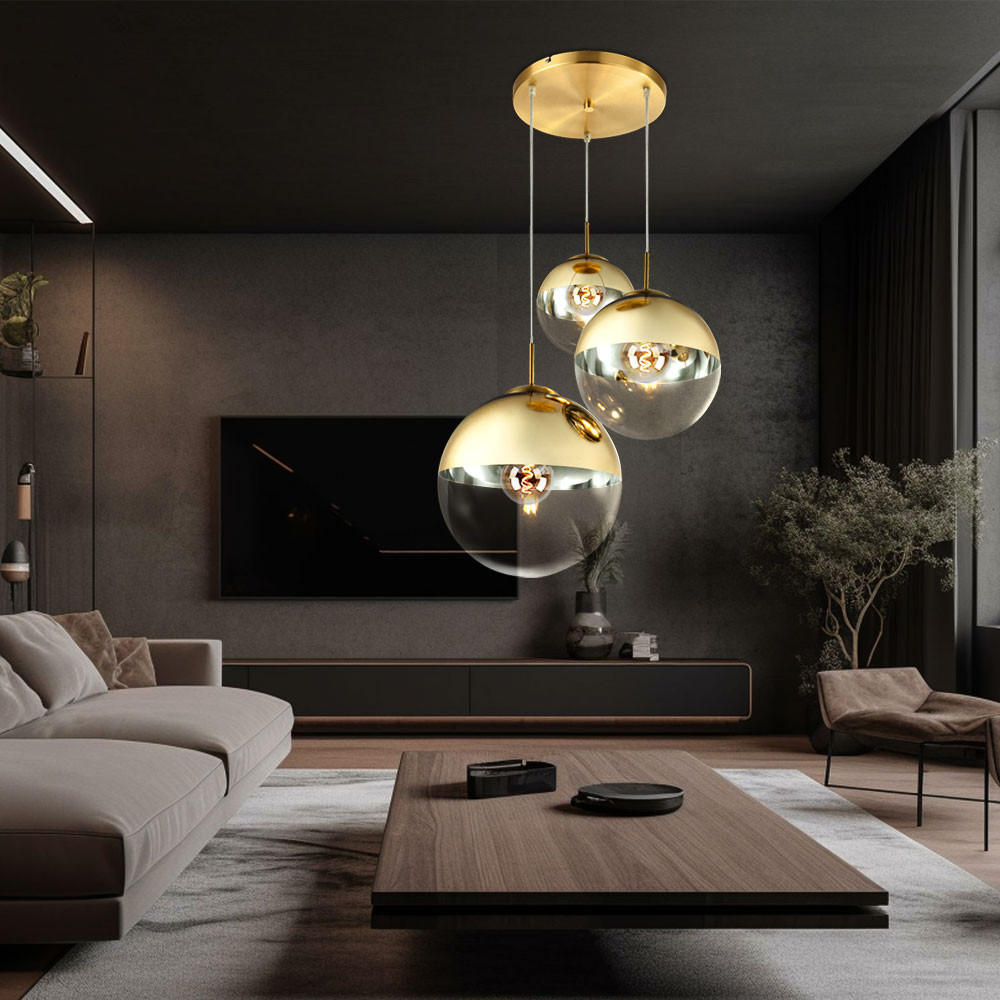 LED HÄNGELAMPE Metall Gold - Goldfarben, Glas (51/51/120cm) - Globo Lighting