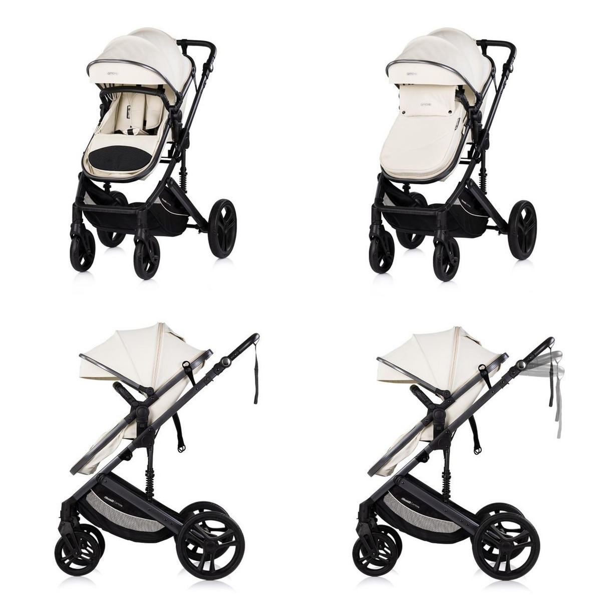 KOMBIKINDERWAGEN 2 in 1 Amore beige-schwarz Getränkehalter Wickeltasche Fußabdeckung Korb - Beige, Metall (95/63/105cm) - Chipolino