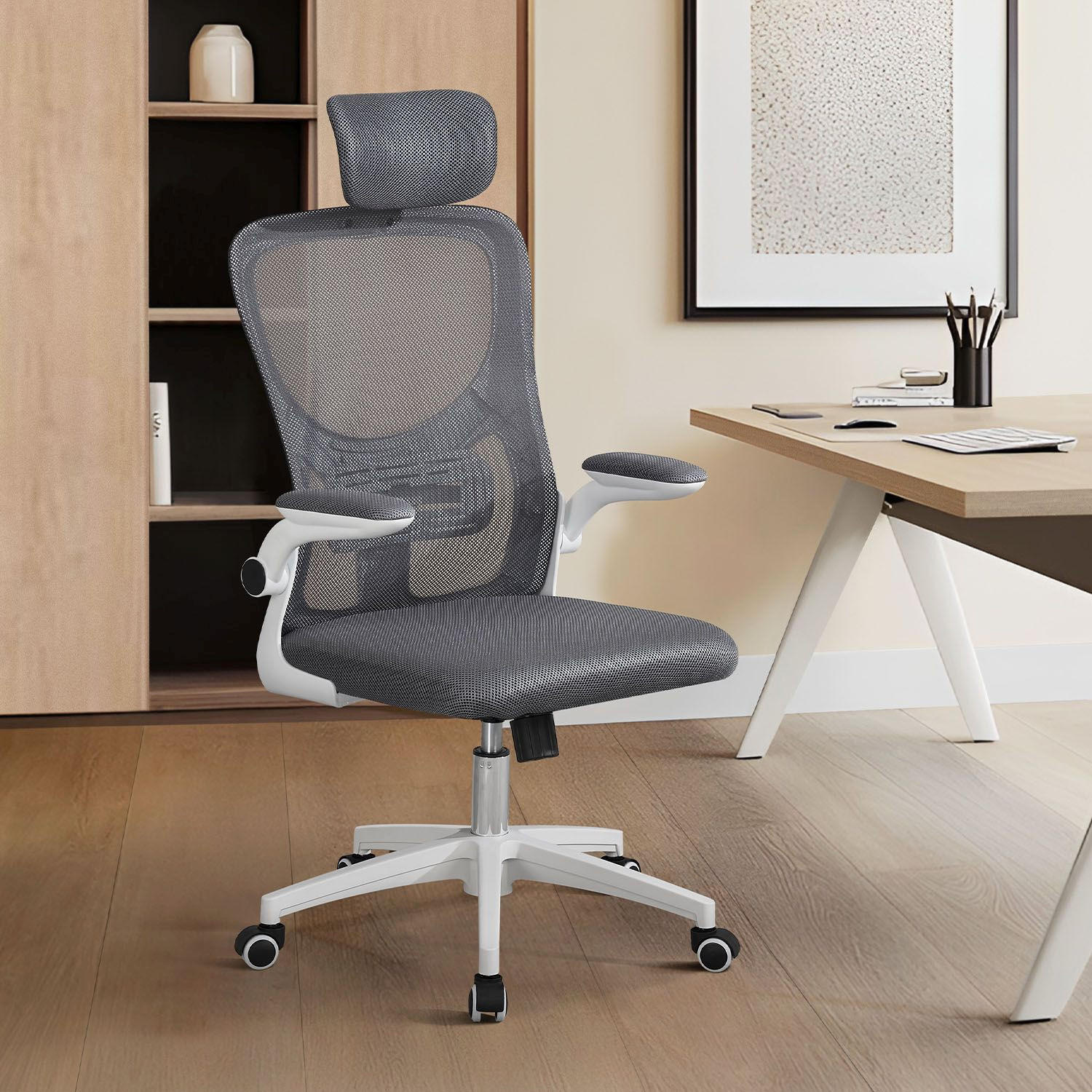 BÜROSTUHL Baltimore Weiß Grau - Grau, Kunststoff (59/123/60cm) - Juskys
