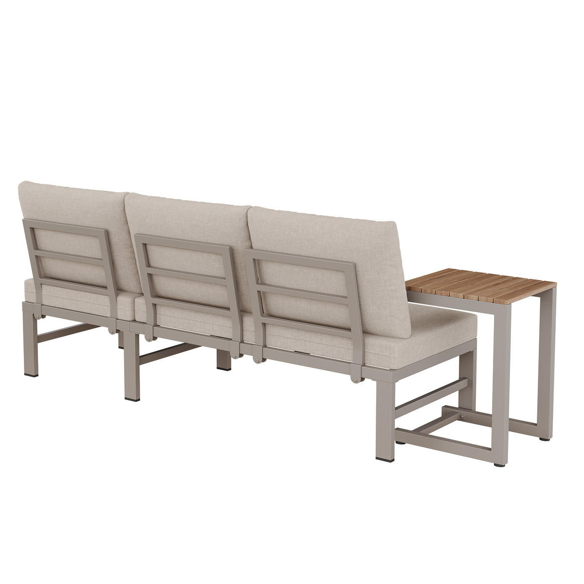 GARTENMÖBEL-SET 3-Sitzer Sofa Verstellbar Tisch Stahl Khaki - Hellbraun, Textil - FLIEKS