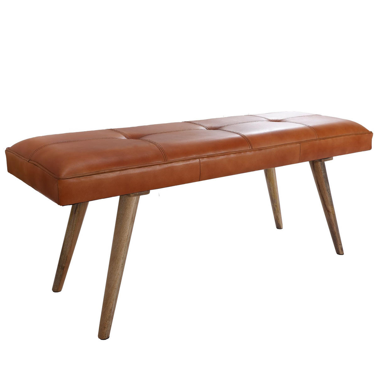 SITZBANK – Ziegenleder/Massivholz, Retro-Stil, 200 kg Belastbarkeit - Braun, Mangoholz/Leder (117/51/38cm) - KADIMA DESIGN