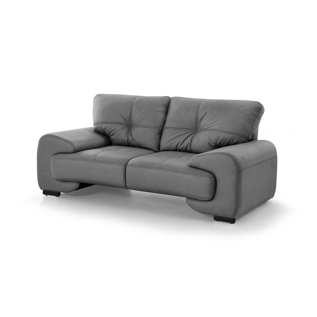 SITZGARNITUR Omega, zwei Sofas und Sessel, aus Kunstleder, Grau - Schwarz/Grau, Leder (225/88/98cm) - Beautysofa