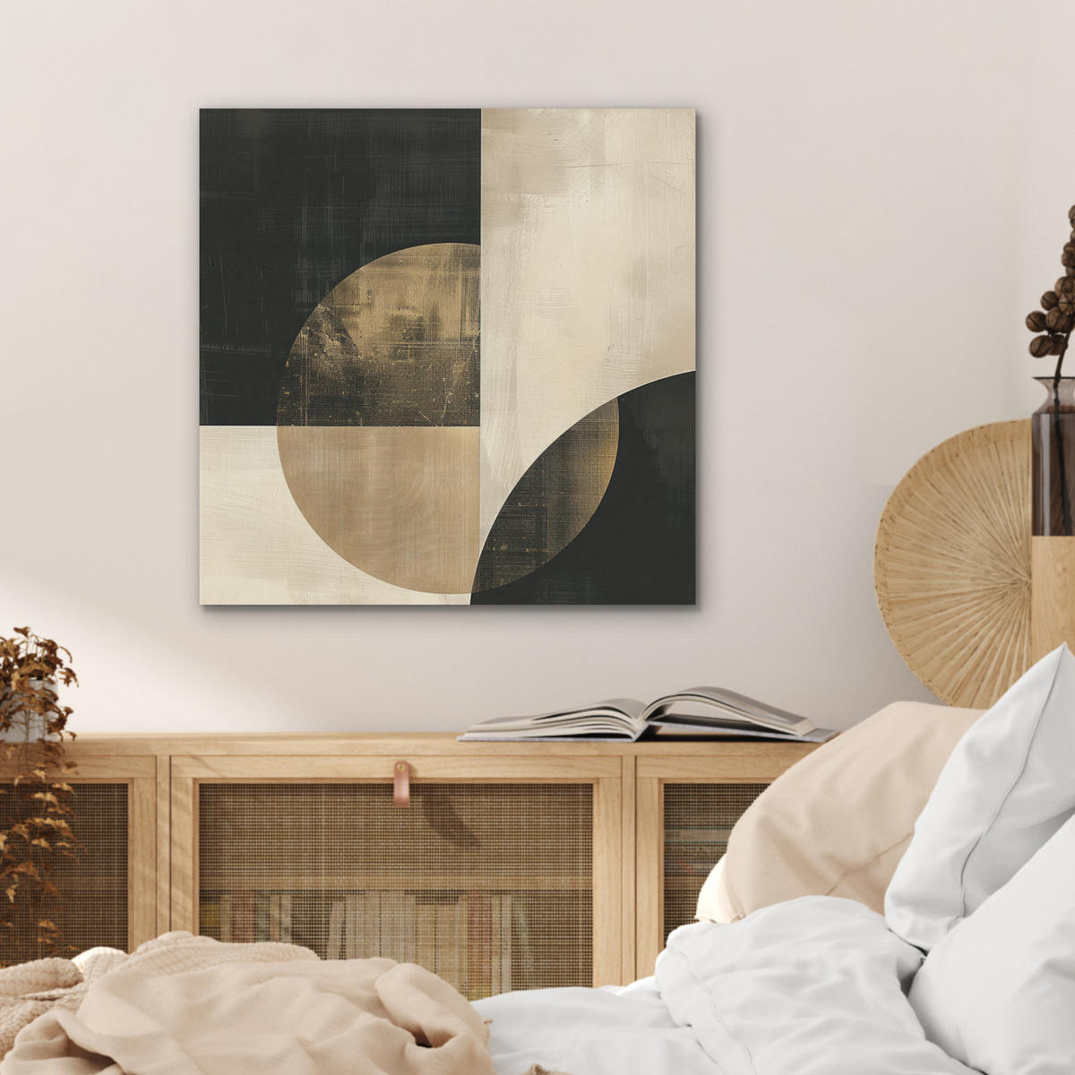 AKUSTIKBILD Abstrakt - Geometrische Formen - Schwarz - Gold Wandbilder 60x60 cm - Ecru, Kunststoff (60/60/0.9cm) - MuchoWow